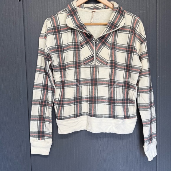 Free People Why Not Plaid Quarter Zip Sweater Pullover Sweatshirt Size XS - Picture 2 of 5